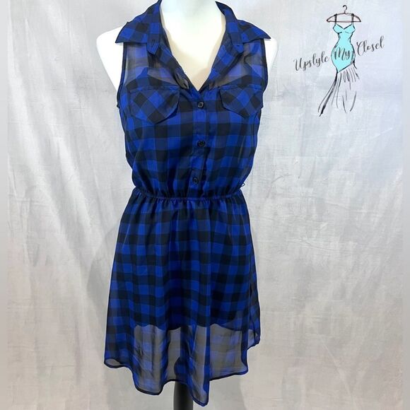 Blue and black plaid button top dress size small - Picture 1 of 7